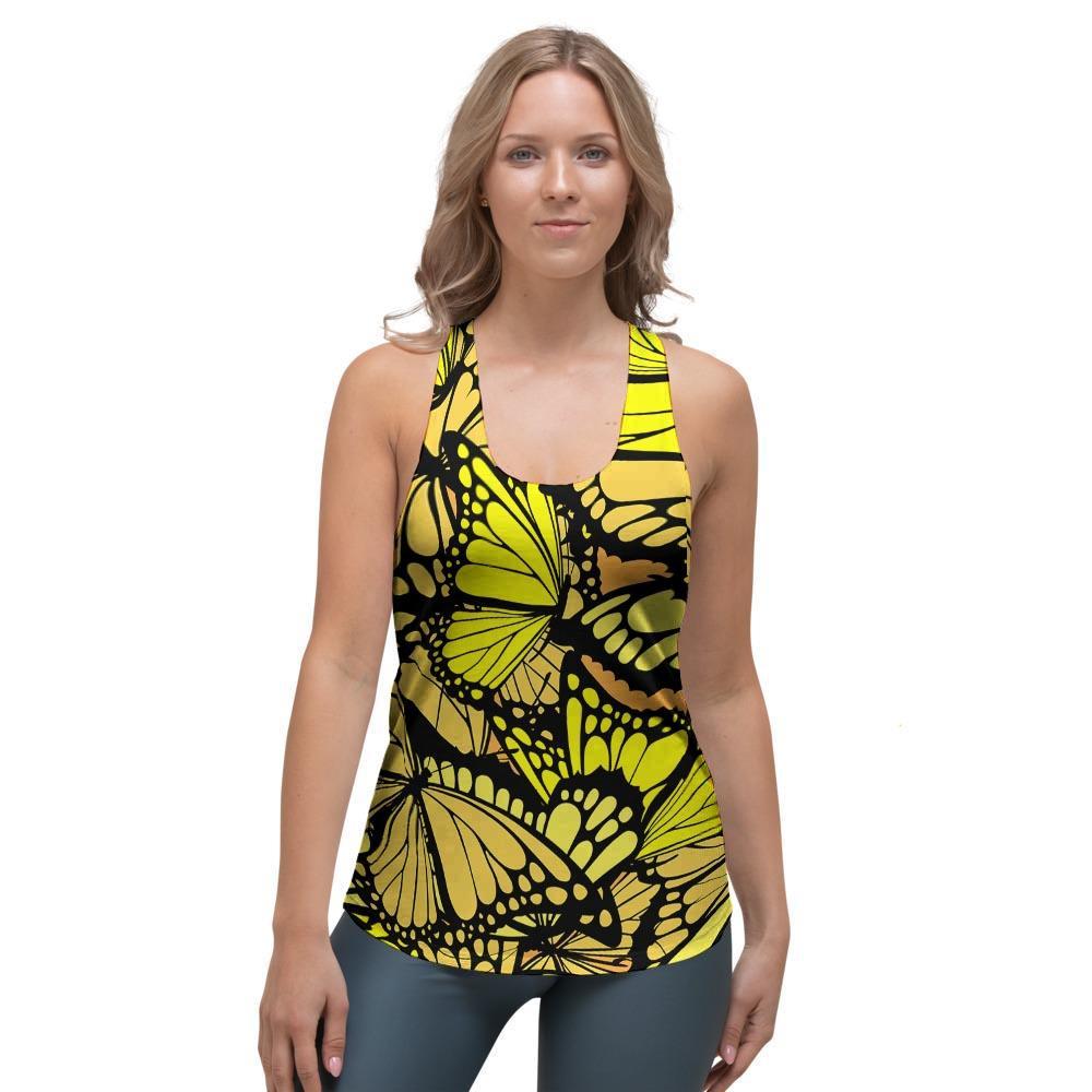 Yellow Monarch Butterfly Women's Racerback Tank Top-grizzshop