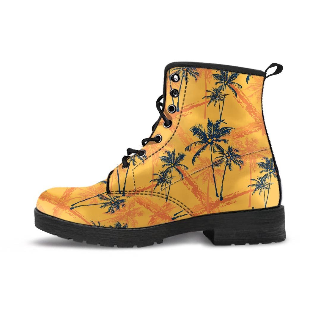 Yellow Palm Tree Hawaiian Print Men's Boots-grizzshop