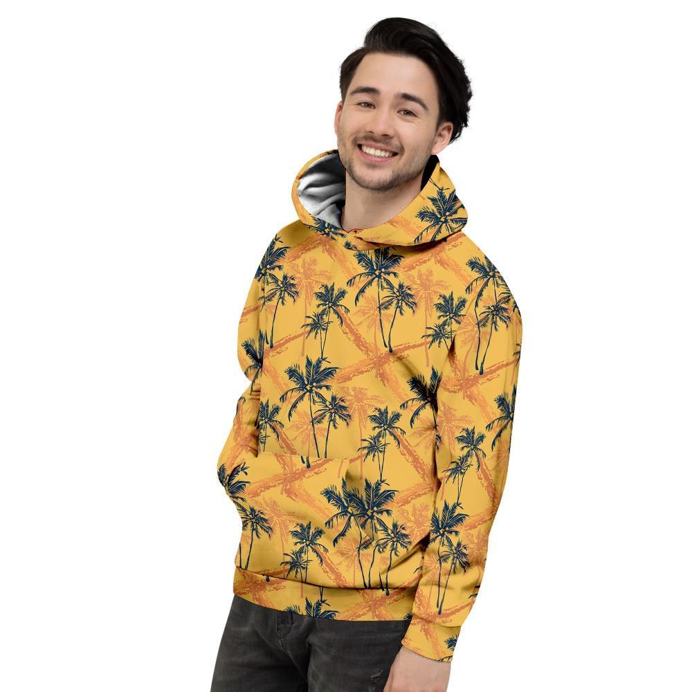 Yellow Palm Tree Hawaiian Print Men's Hoodie-grizzshop
