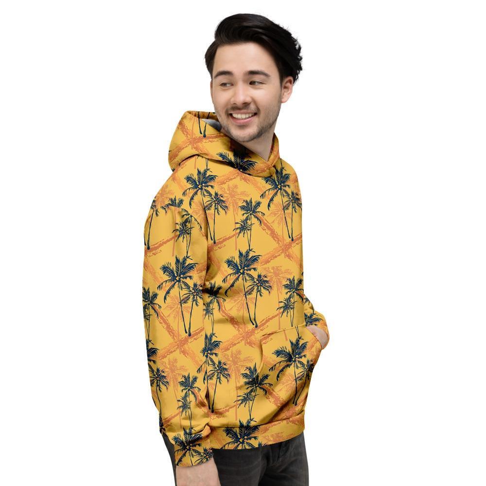 Yellow Palm Tree Hawaiian Print Men's Hoodie-grizzshop