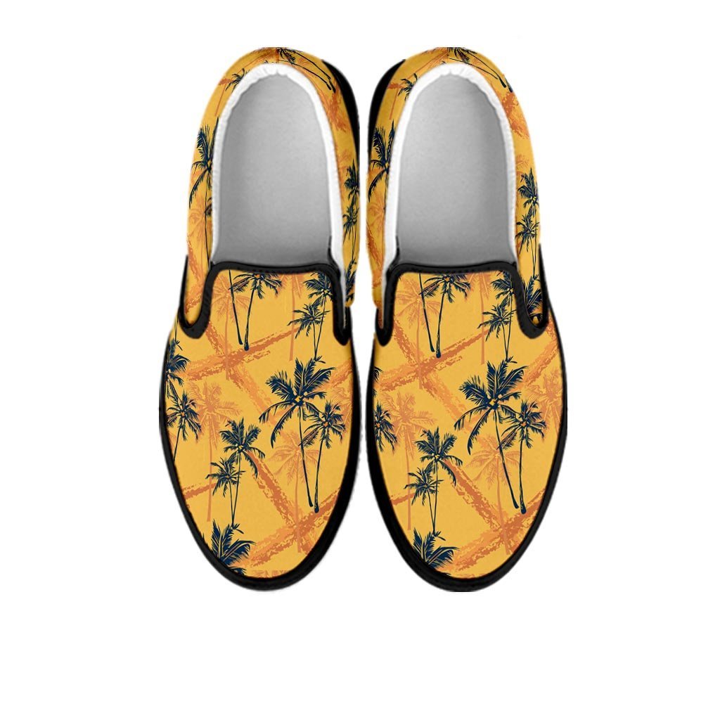 Yellow Palm Tree Hawaiian Print Men's Slip On Sneakers-grizzshop