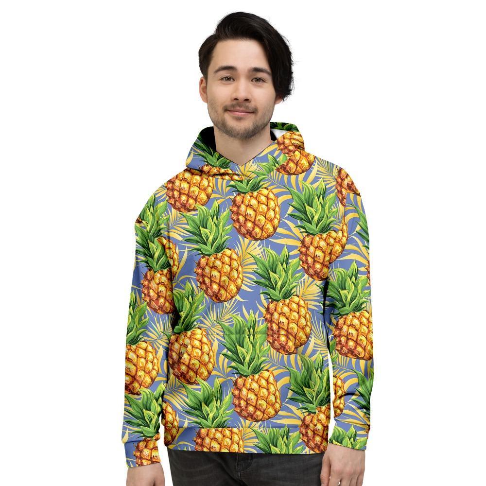 Yellow Pineapple Hawaiian Print Men's Hoodie-grizzshop