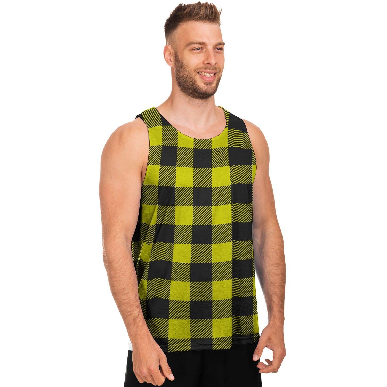 Yellow Plaid Men's Tank Tops-grizzshop