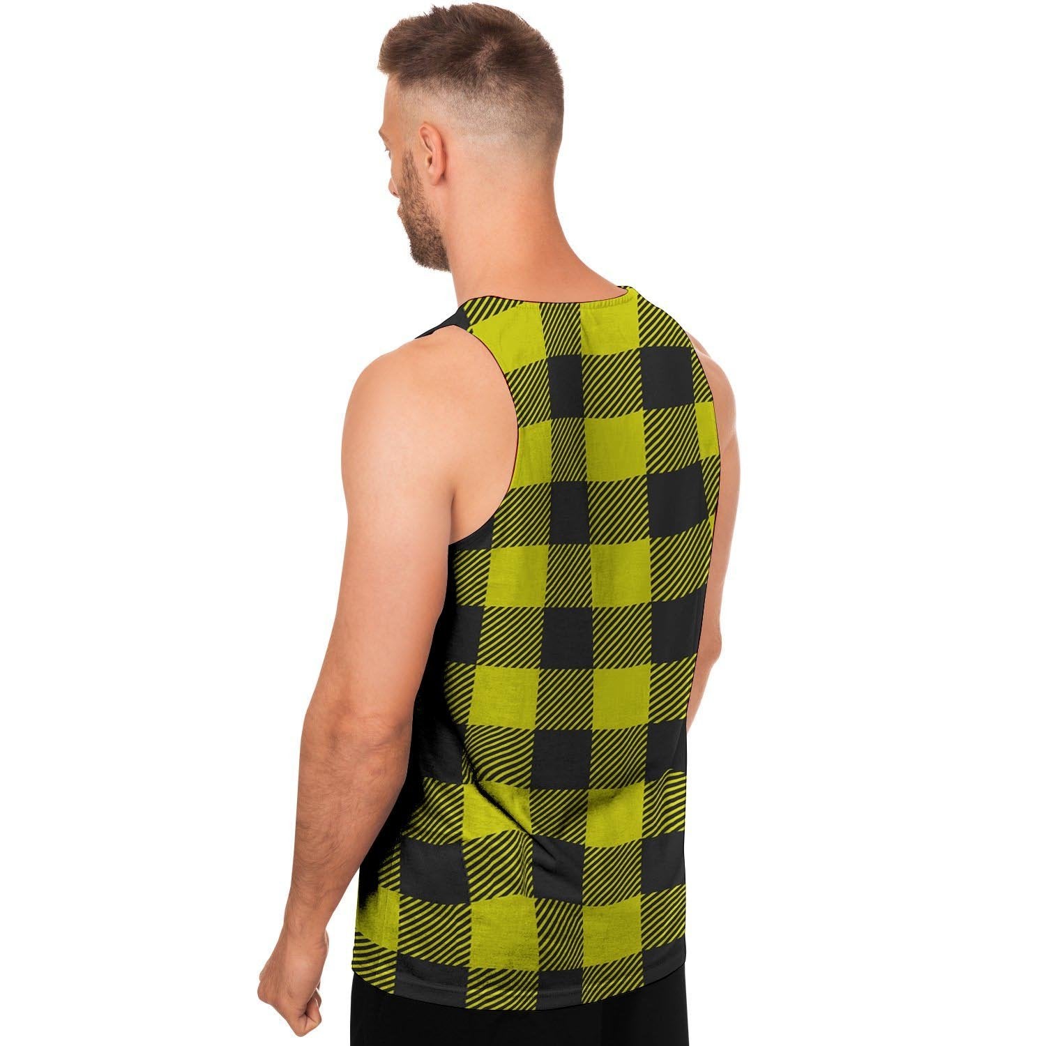 Yellow Plaid Men's Tank Tops-grizzshop