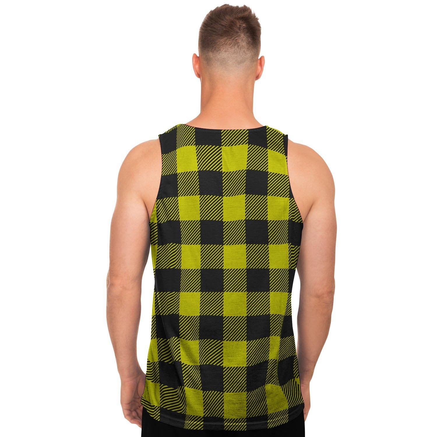 Yellow Plaid Men's Tank Tops-grizzshop