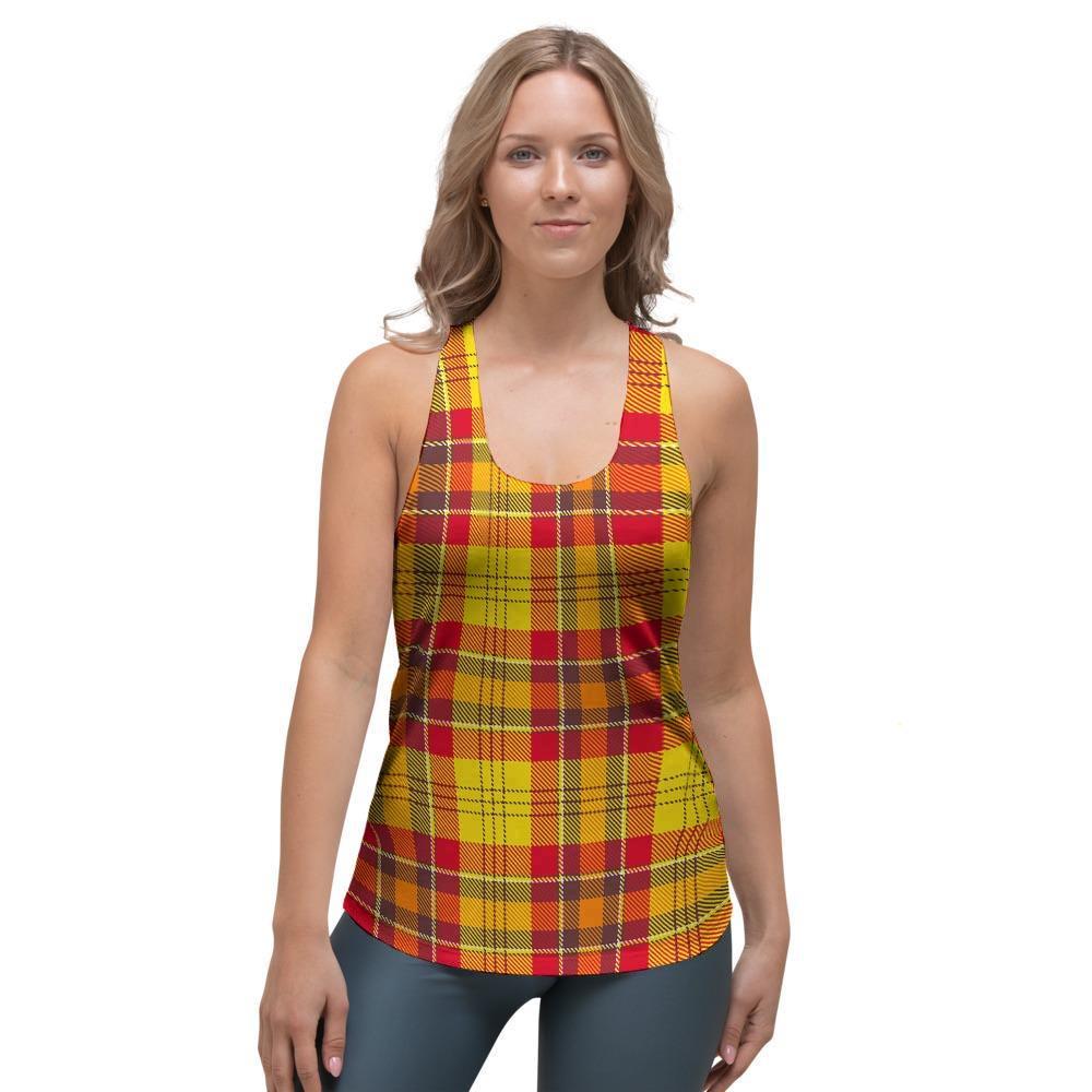 Yellow Plaid Tartan Women's Racerback Tank Top-grizzshop