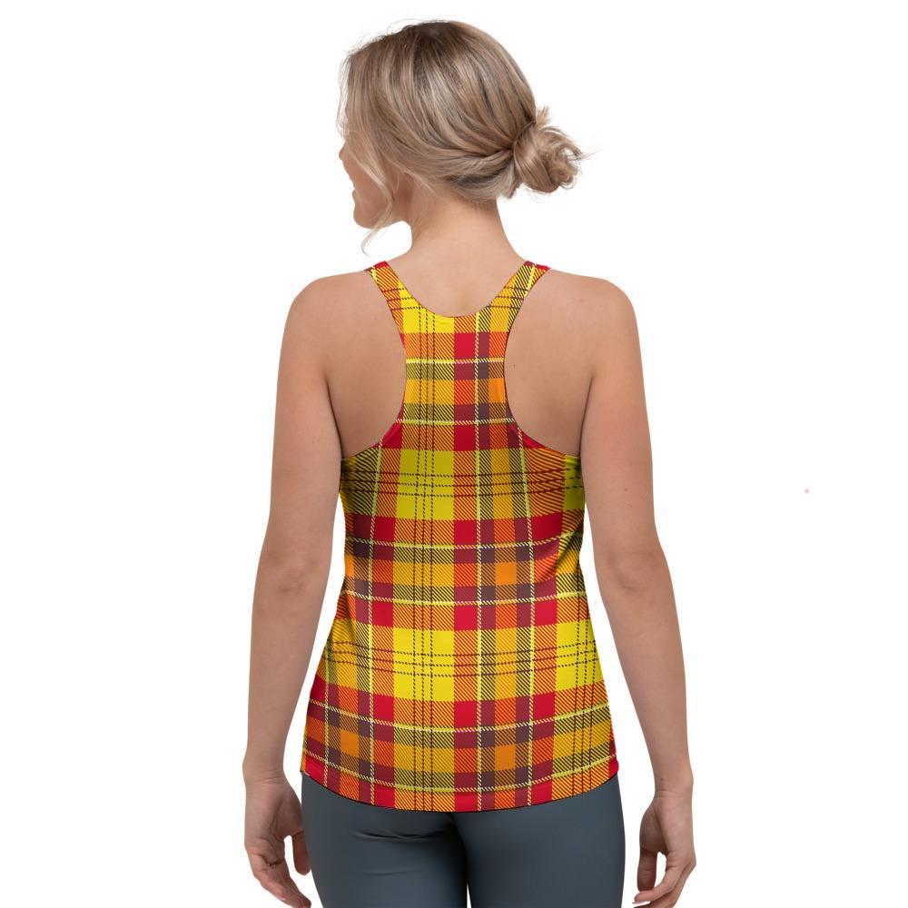 Yellow Plaid Tartan Women's Racerback Tank Top-grizzshop