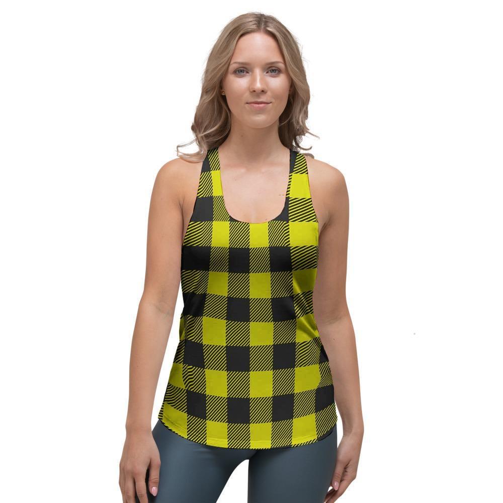 Yellow Plaid Women's Racerback Tank Top-grizzshop