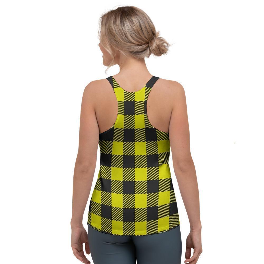 Yellow Plaid Women's Racerback Tank Top-grizzshop