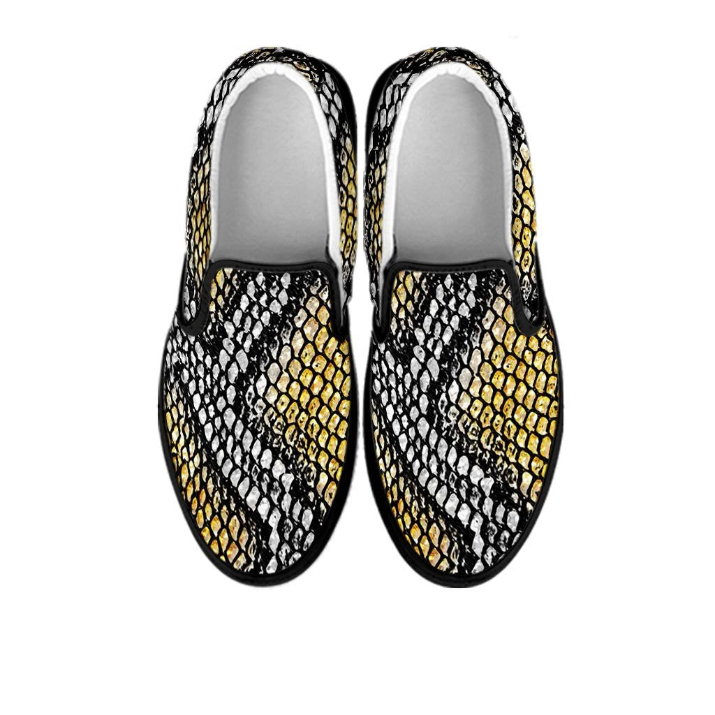Yellow Snakeskin print Men's Slip On Sneakers-grizzshop