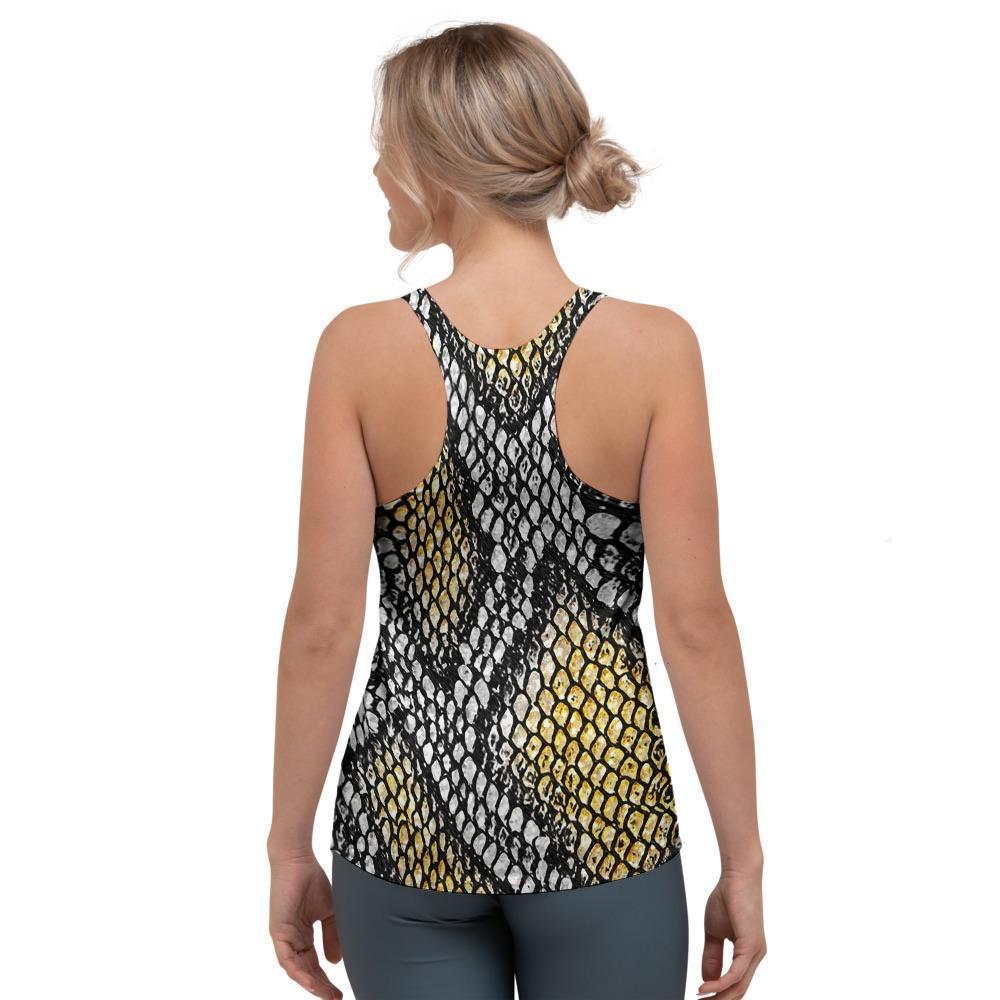 Yellow Snakeskin print Women's Racerback Tank Top-grizzshop