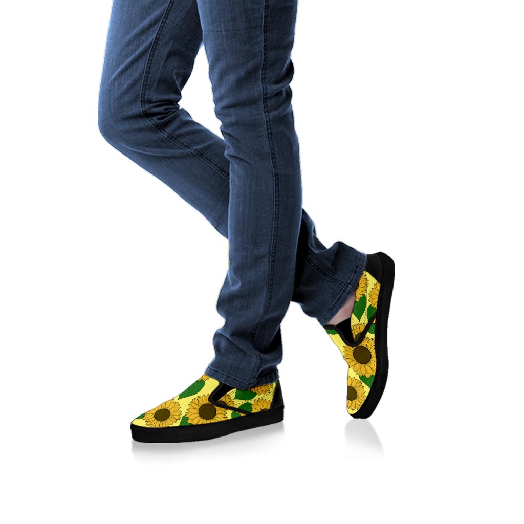 Yellow Sunflower Men's Slip On Sneakers-grizzshop