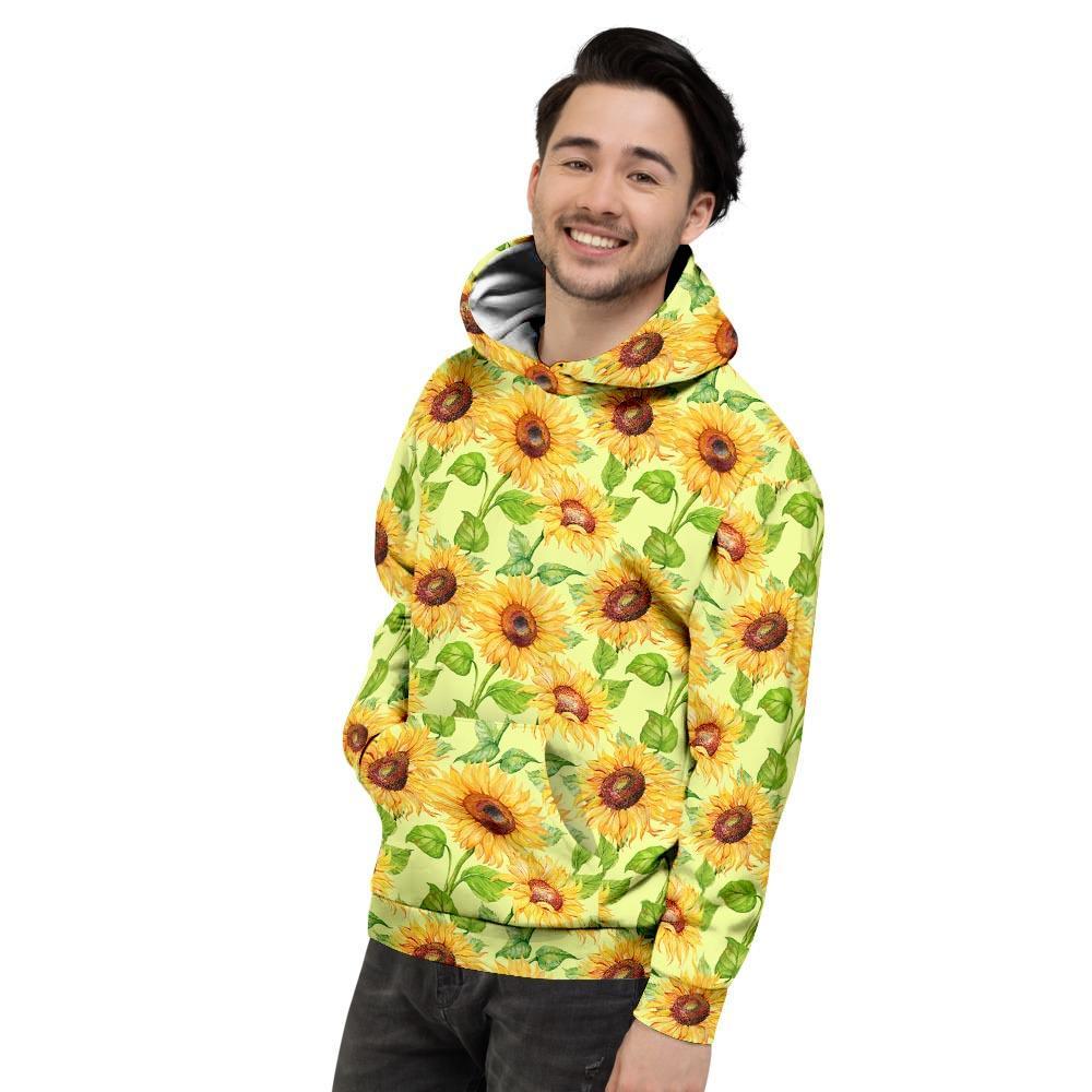 Yellow Sunflower Print Men's Hoodie-grizzshop