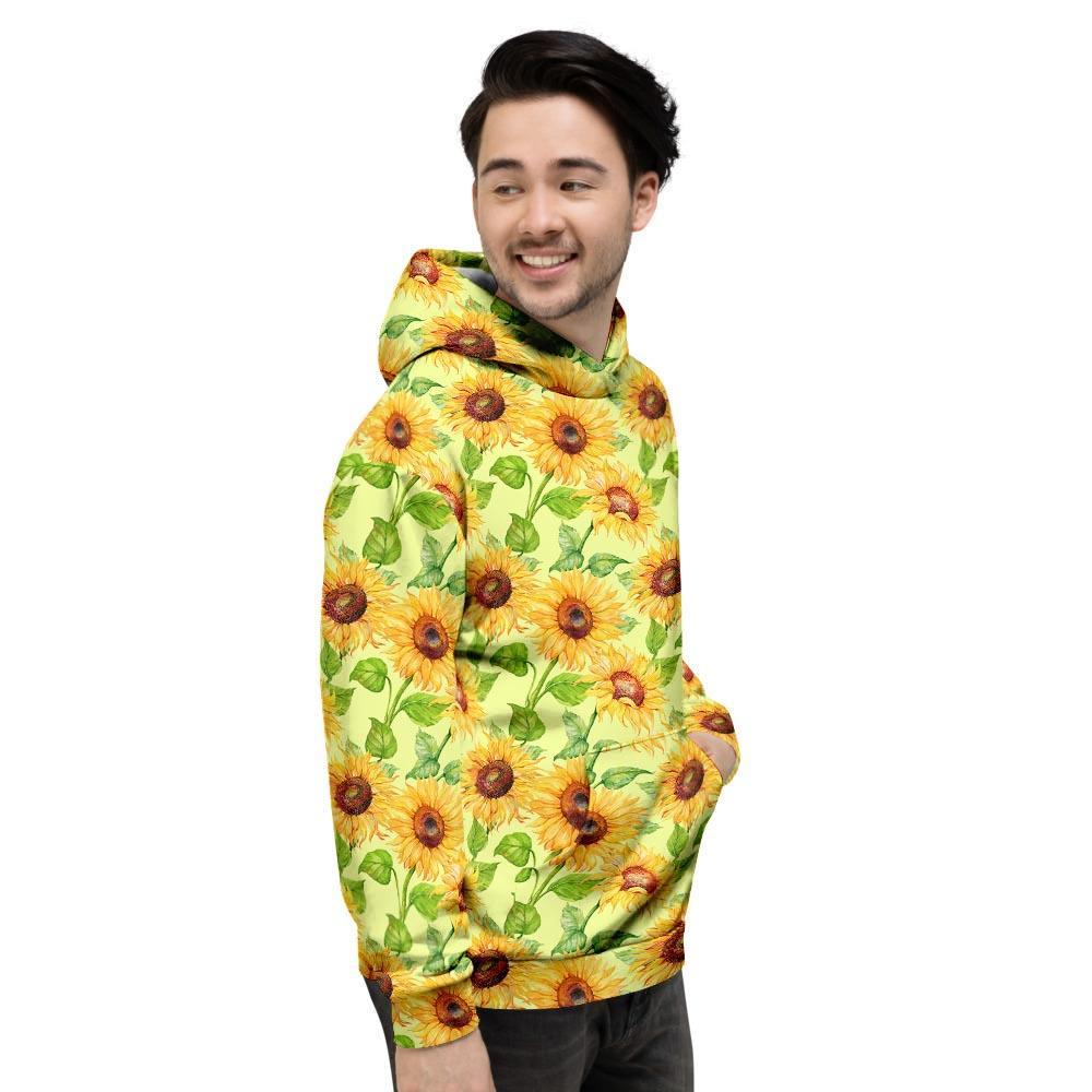 Yellow Sunflower Print Men's Hoodie-grizzshop