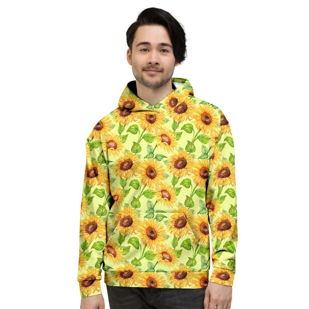Yellow Sunflower Print Men's Hoodie-grizzshop