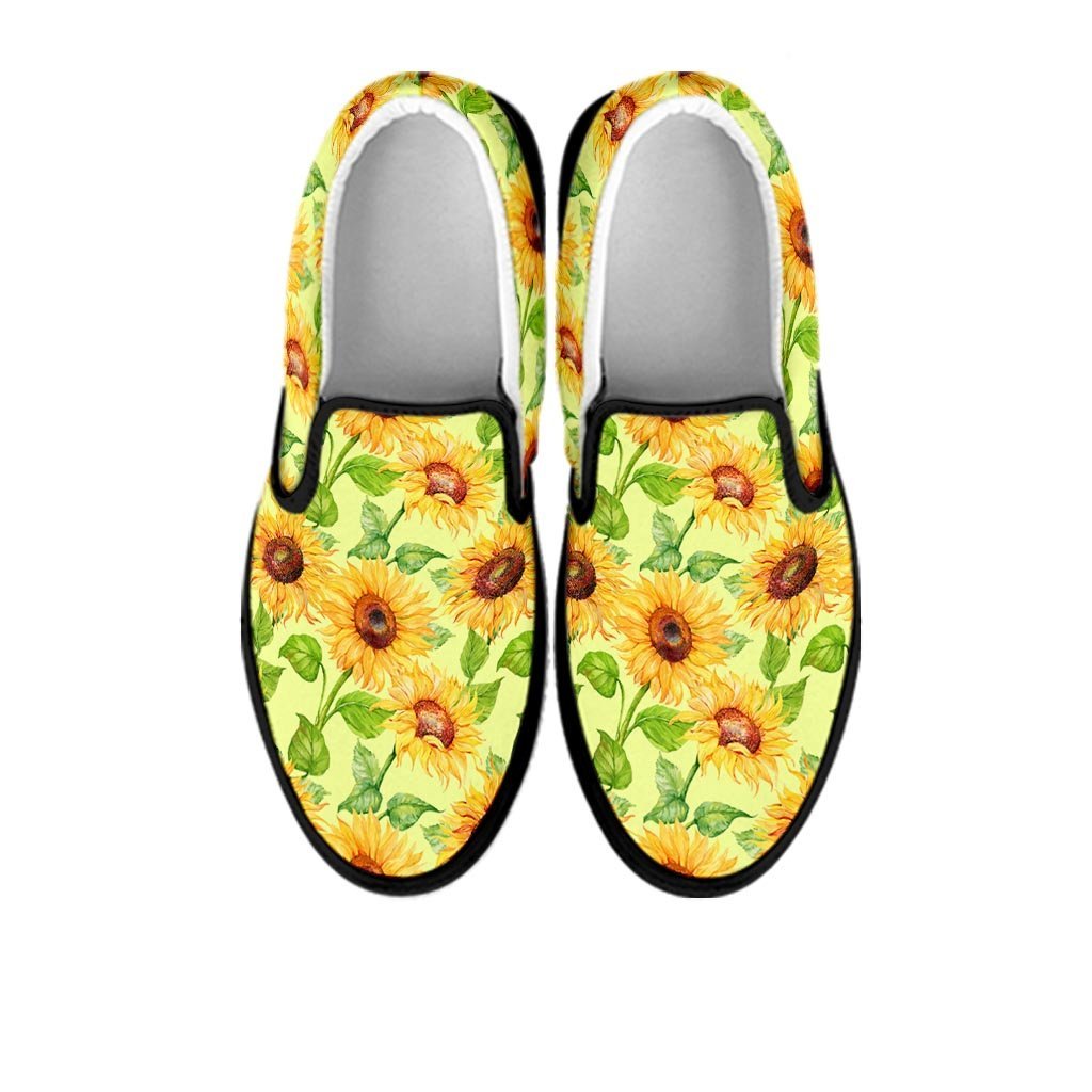 Yellow Sunflower Print Men's Slip On Sneakers-grizzshop