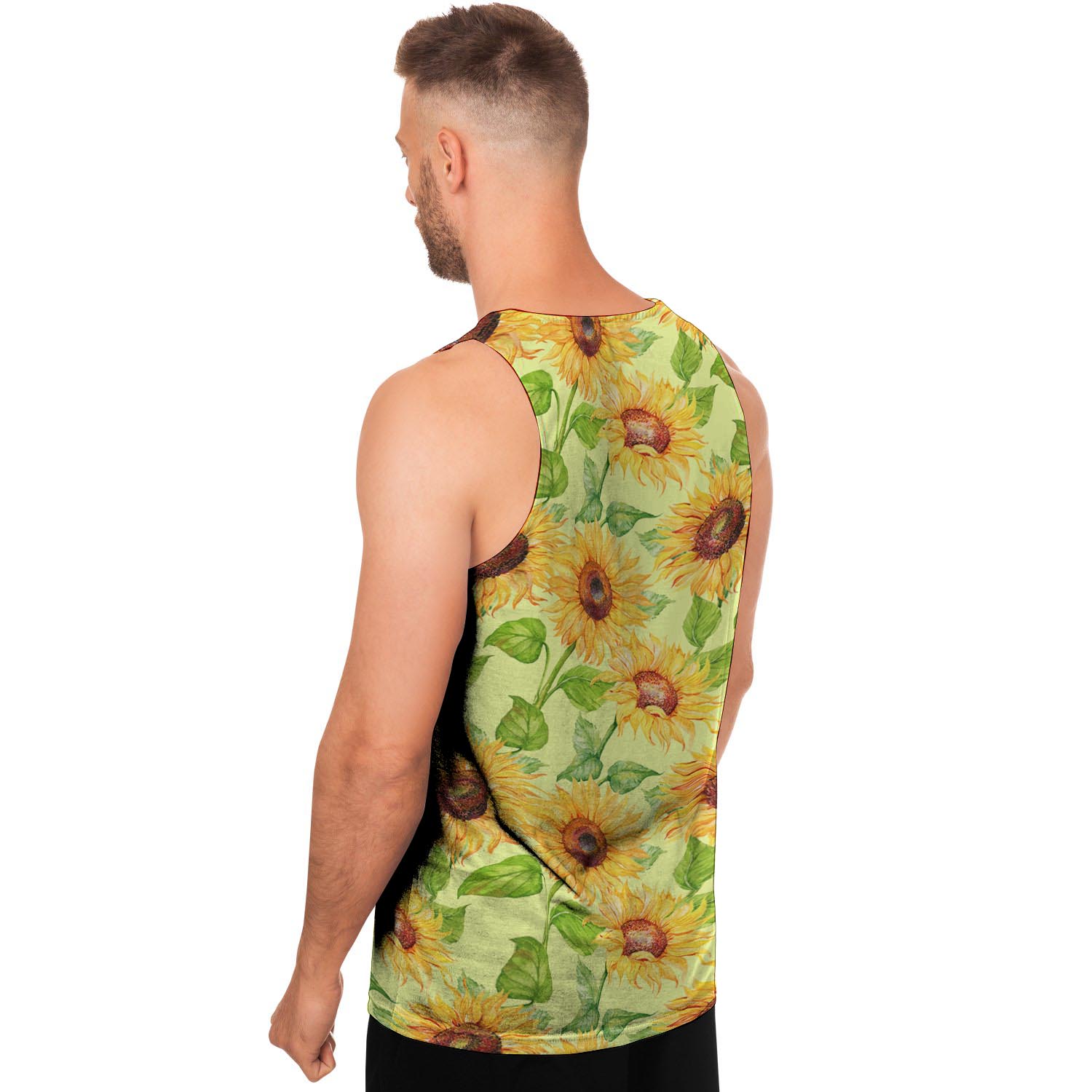 Yellow Sunflower Print Men's Tank Tops-grizzshop
