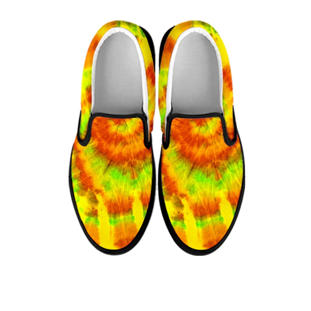 Yellow Tie Dye Men's Slip On Sneakers-grizzshop