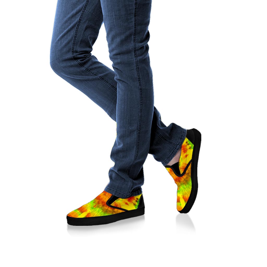 Yellow Tie Dye Men's Slip On Sneakers-grizzshop