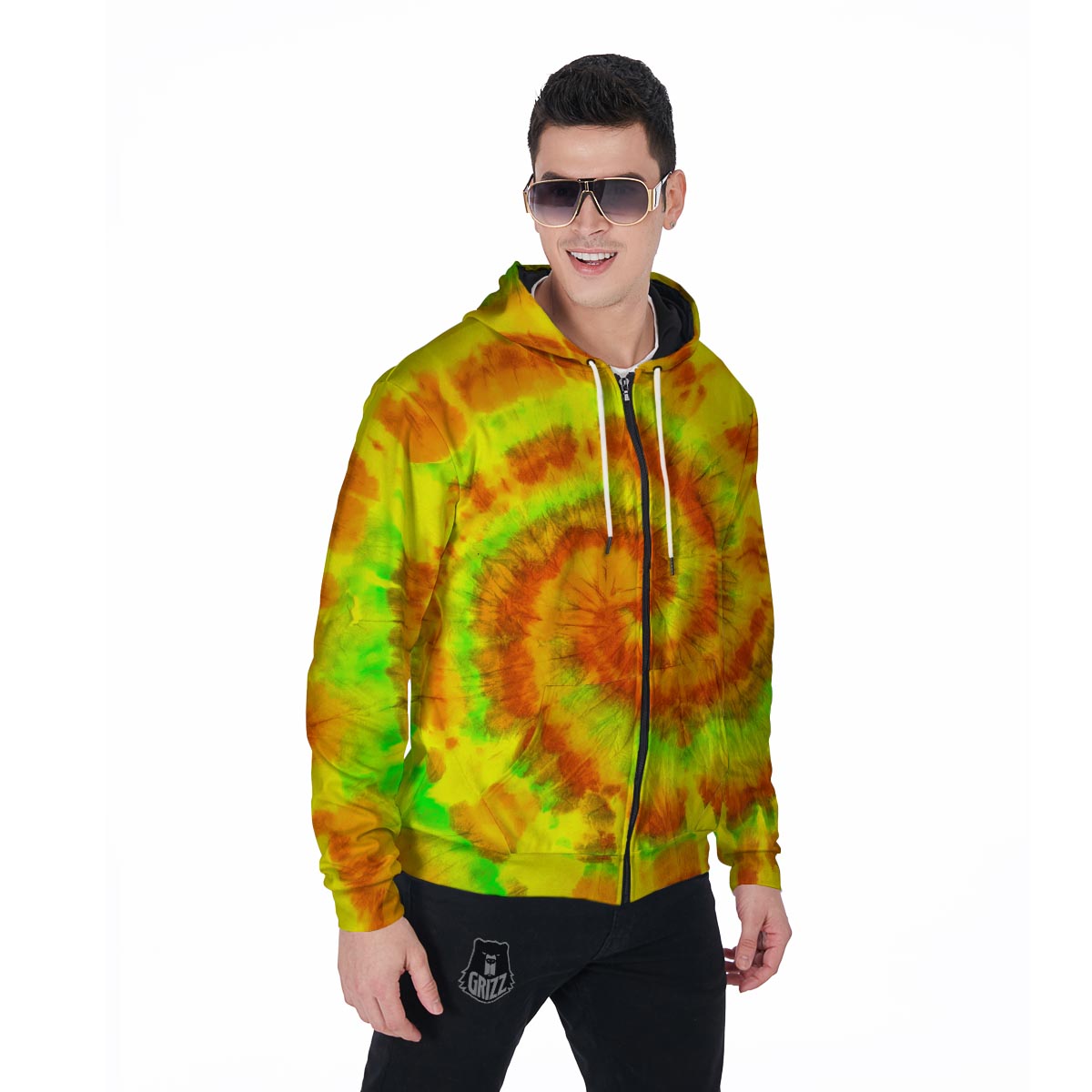 Yellow Tie Dye Men's Zip Up Hoodie-grizzshop