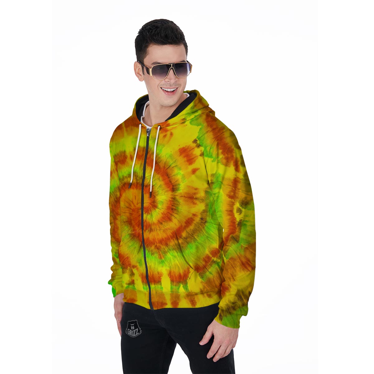 Yellow Tie Dye Men's Zip Up Hoodie-grizzshop