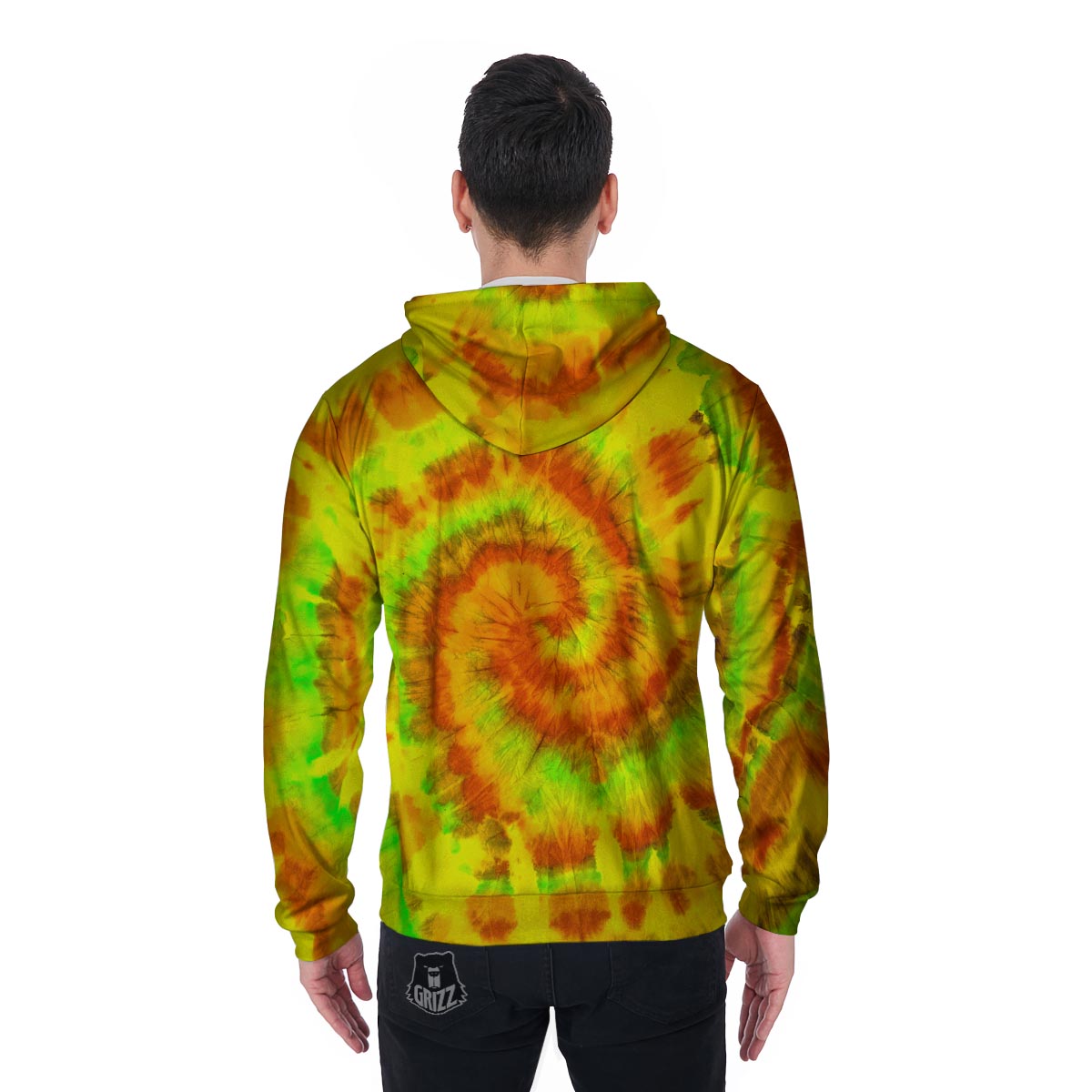 Yellow Tie Dye Men's Zip Up Hoodie-grizzshop