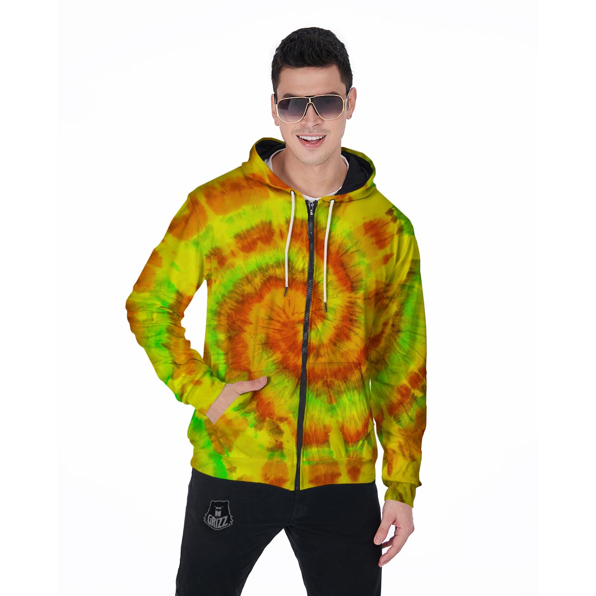 Yellow Tie Dye Men's Zip Up Hoodie-grizzshop