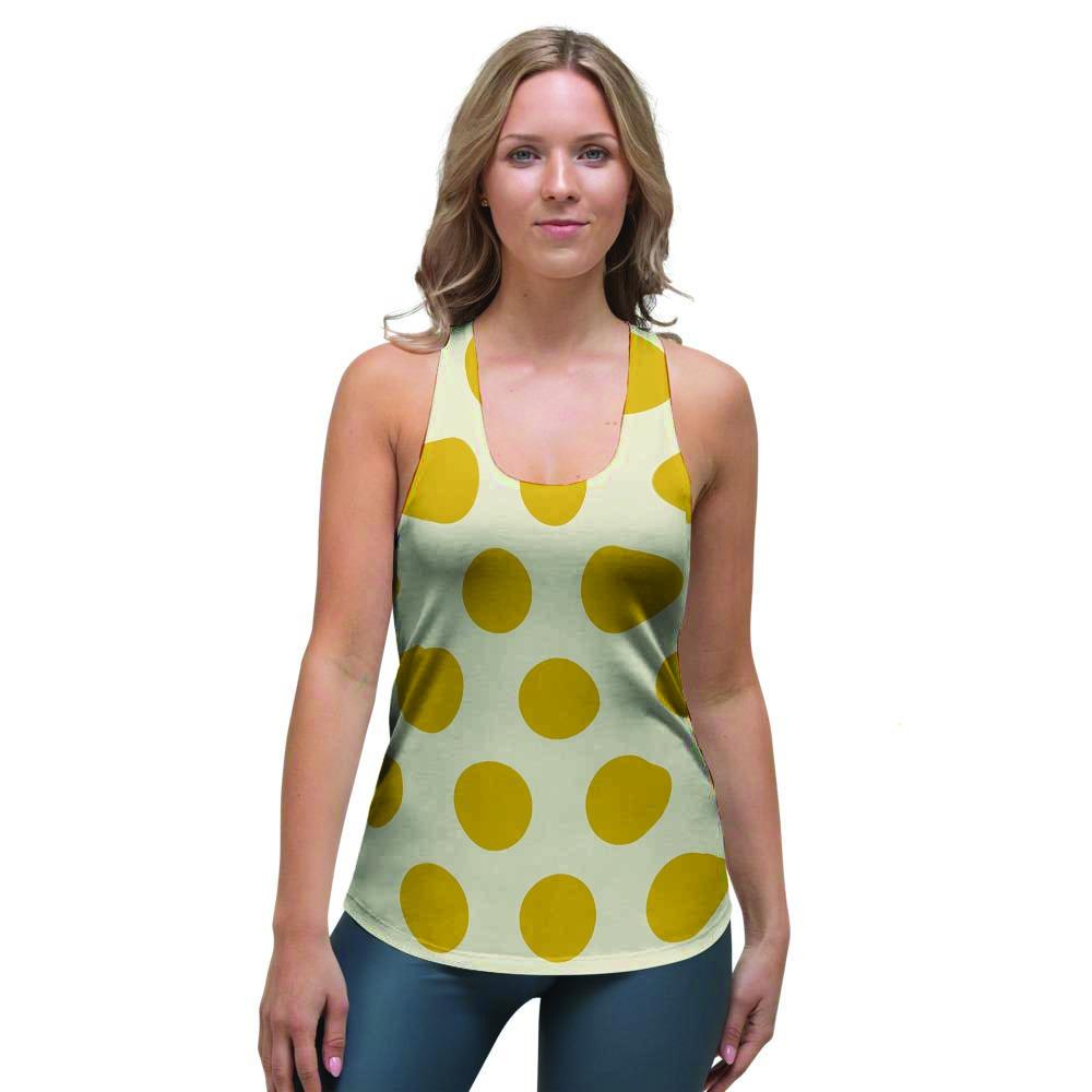 Yellow White Polka Dot Women's Racerback Tank Top-grizzshop