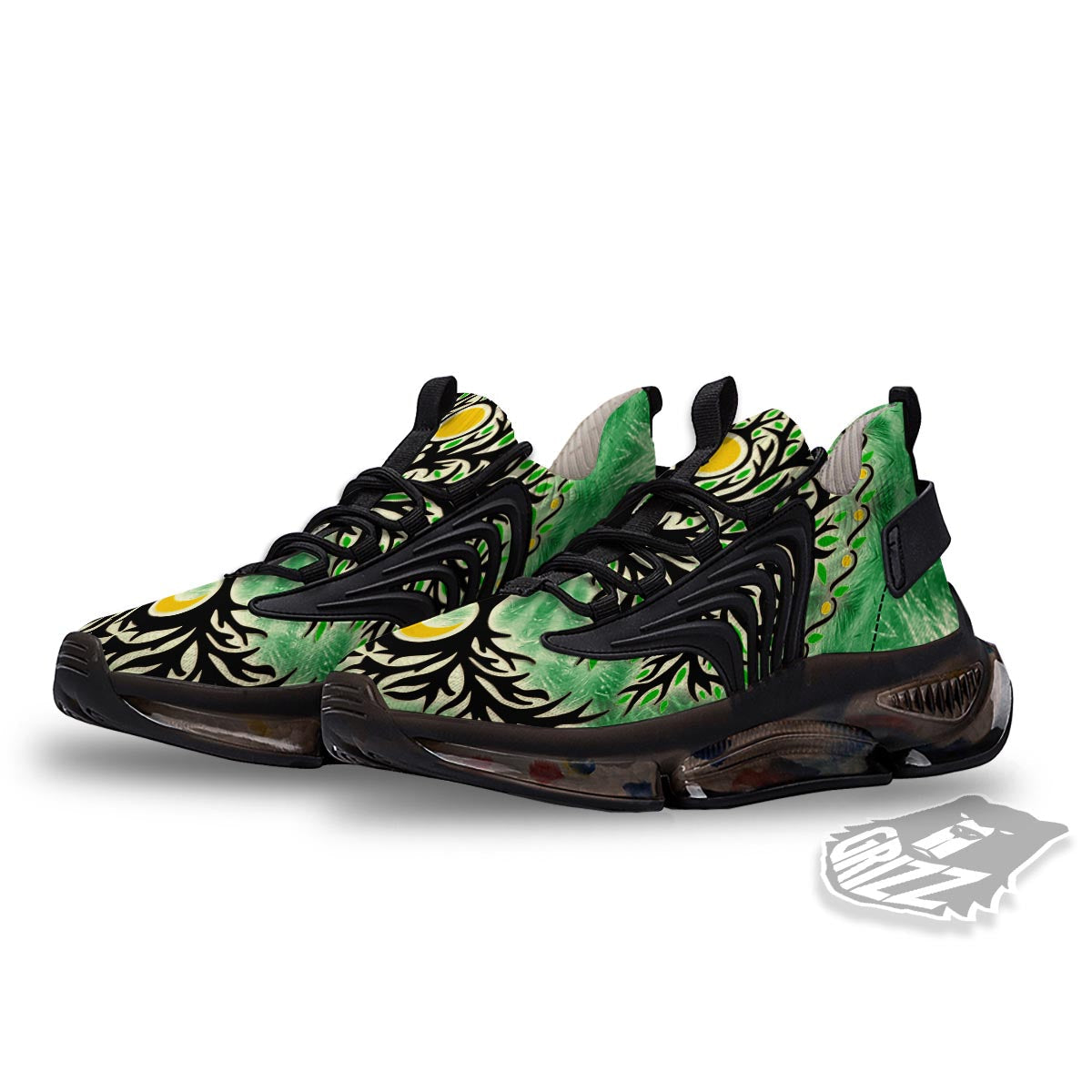Yggdrasil Moon And Sun Print Black Gym Shoes-grizzshop