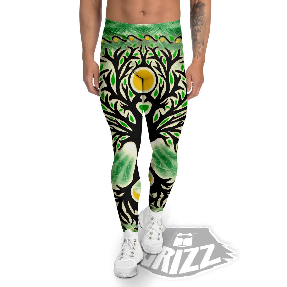 Yggdrasil Moon And Sun Print Men's Leggings-grizzshop