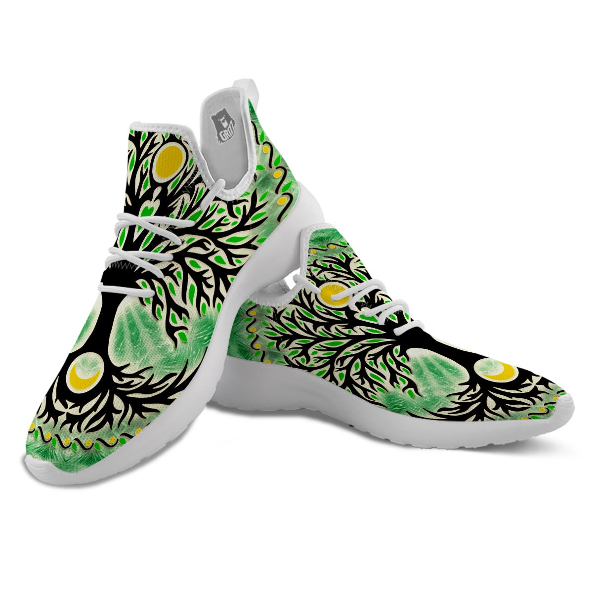 Yggdrasil Moon And Sun Print White Athletic Shoes-grizzshop