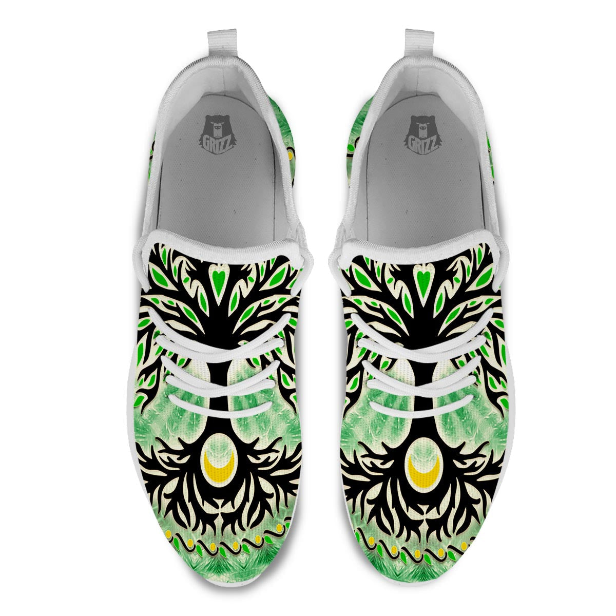 Yggdrasil Moon And Sun Print White Athletic Shoes-grizzshop
