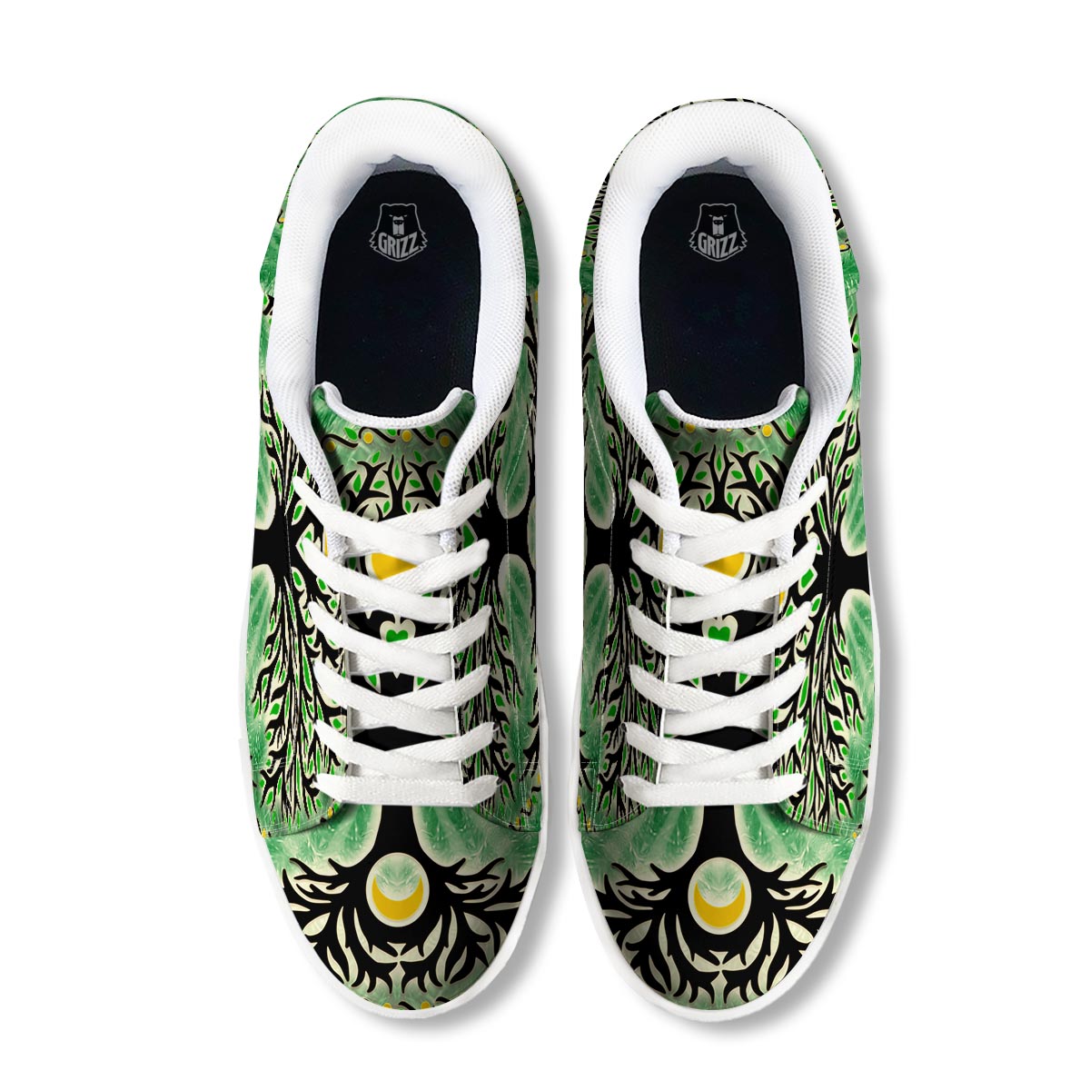 Yggdrasil Moon And Sun Print White Low Top Sneakers-grizzshop