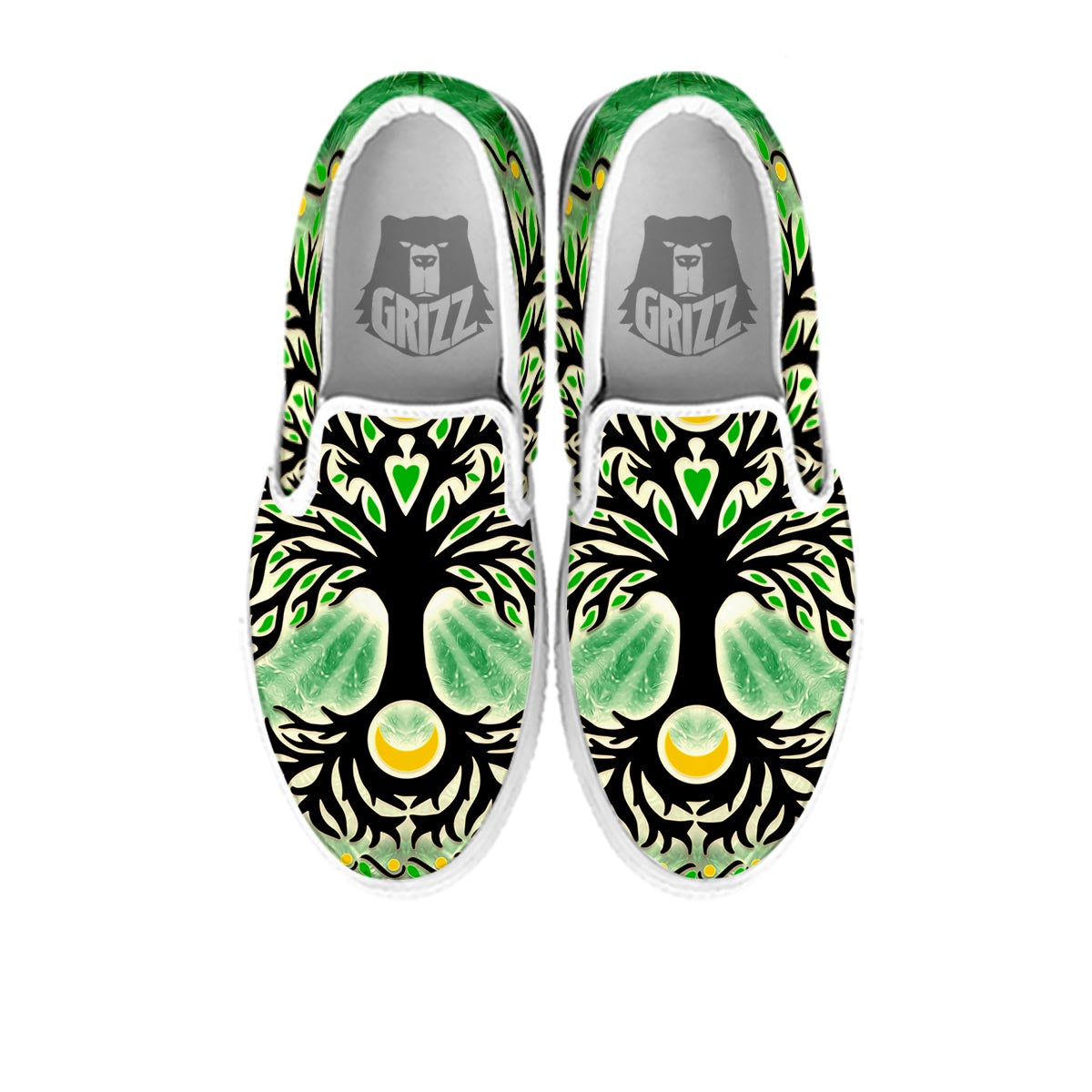 Yggdrasil Moon And Sun Print White Slip On Shoes-grizzshop