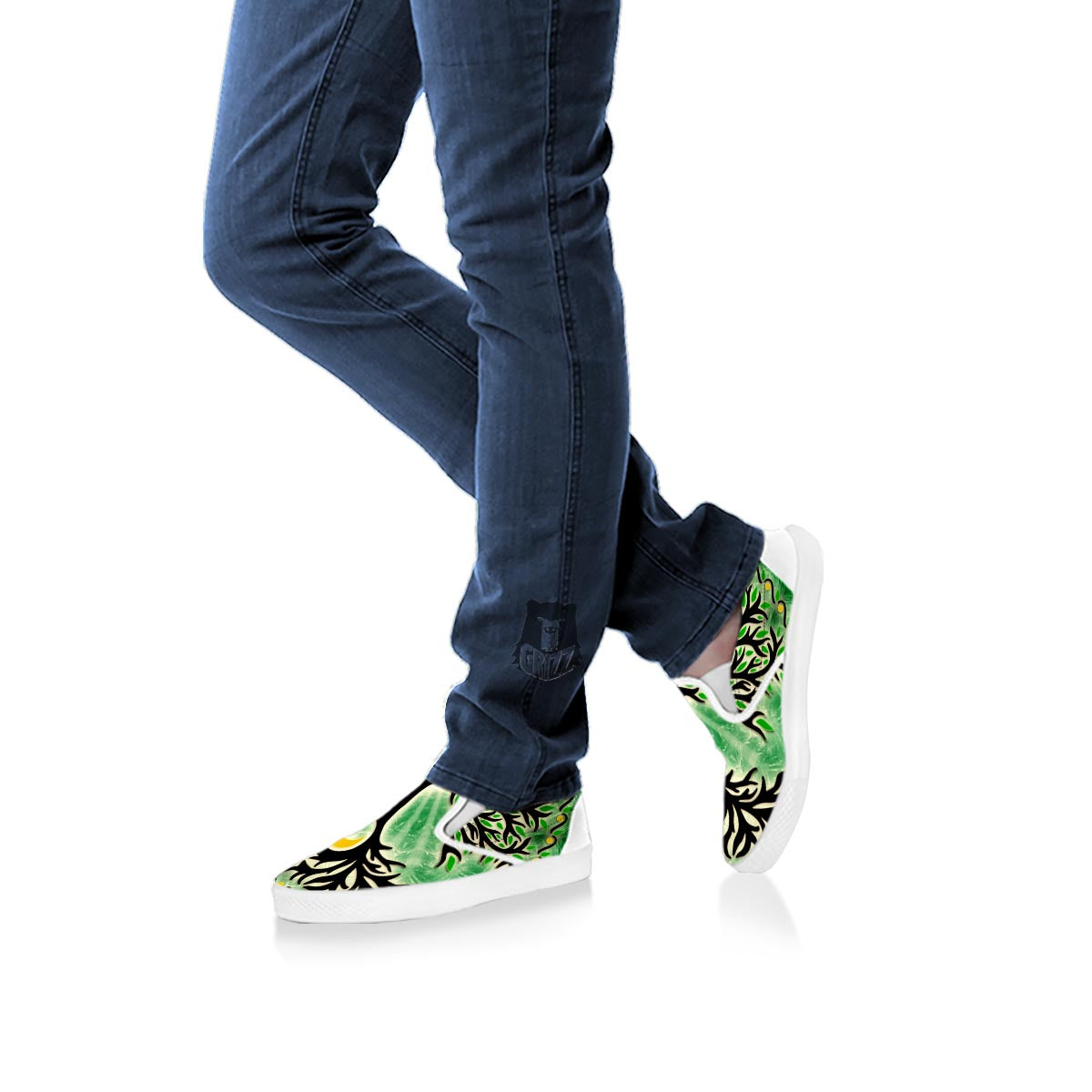 Yggdrasil Moon And Sun Print White Slip On Shoes-grizzshop