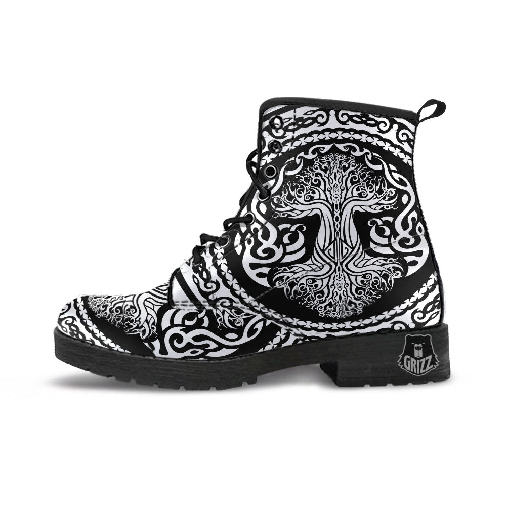 Yggdrasil Tree Ancient Print Leather Boots-grizzshop