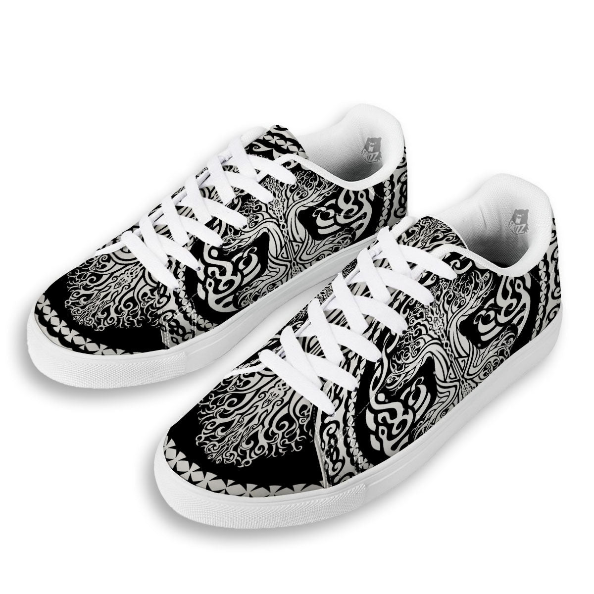 Yggdrasil Tree Ancient Print White Low Top Sneakers-grizzshop