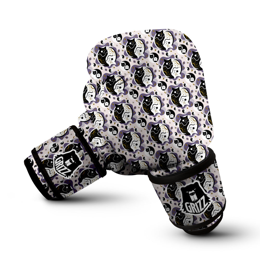 Yin Yang Black And White Cat Sleep Print Pattern Boxing Gloves-grizzshop