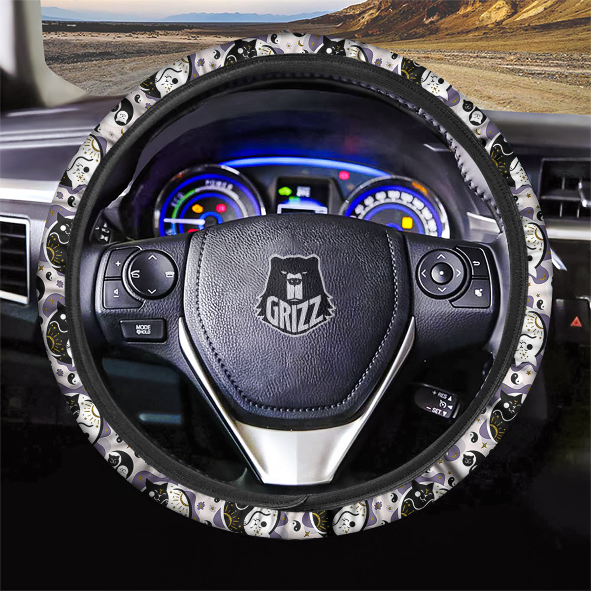 Yin Yang Black And White Cat Sleep Print Pattern Car Steering Wheel Cover-grizzshop