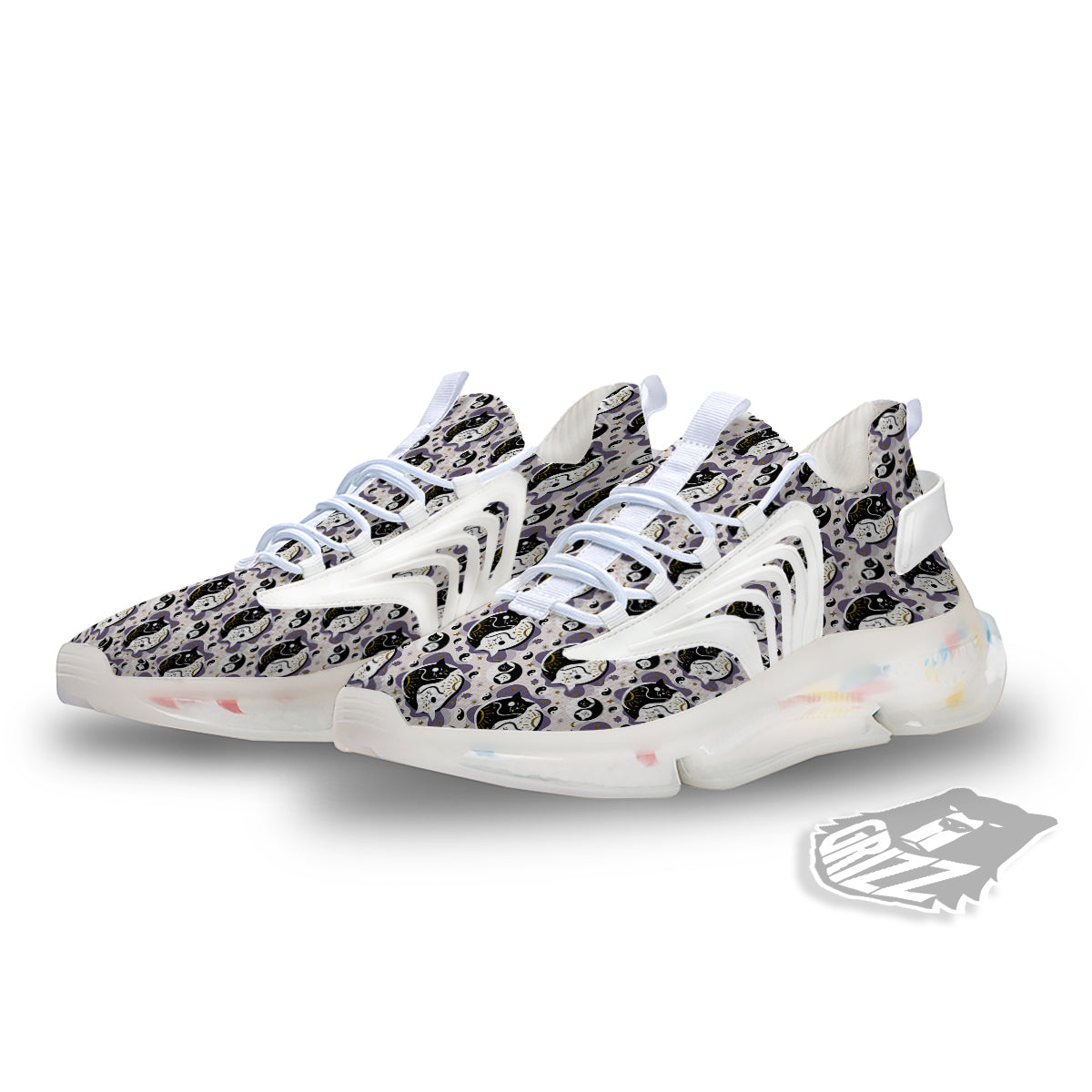 Yin Yang Black And White Cat Sleep Print Pattern White Gym Shoes-grizzshop