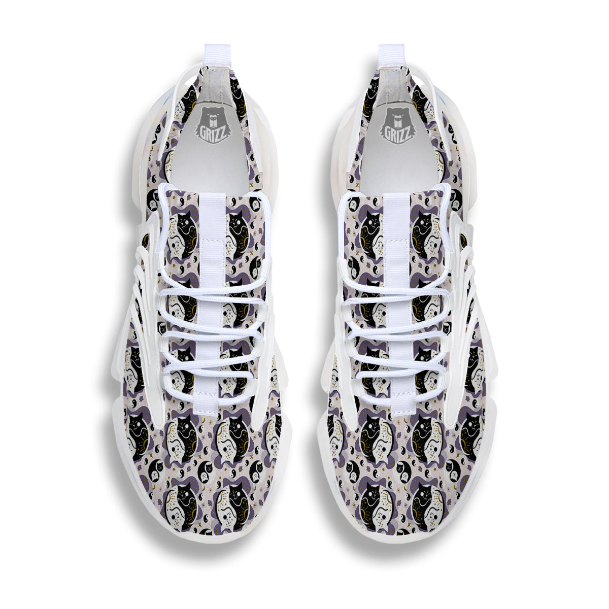 Yin Yang Black And White Cat Sleep Print Pattern White Gym Shoes-grizzshop