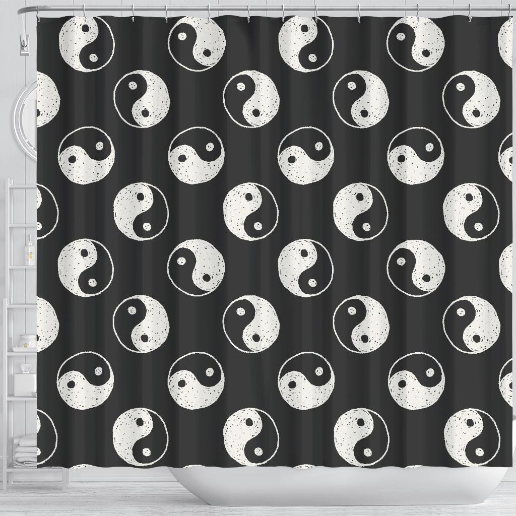 Yin Yang Black Pattern Print Bathroom Shower Curtain-grizzshop