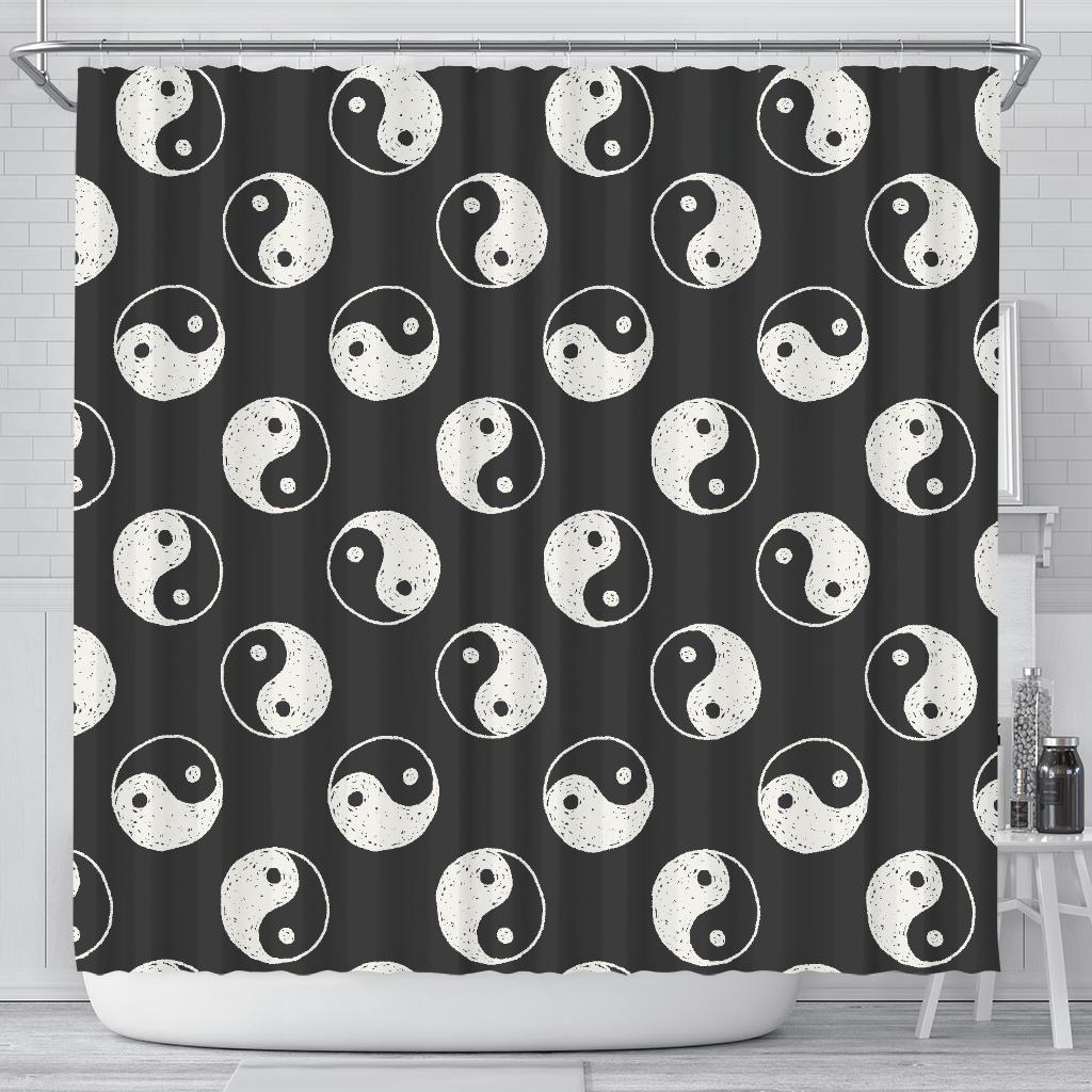 Yin Yang Black Pattern Print Bathroom Shower Curtain-grizzshop