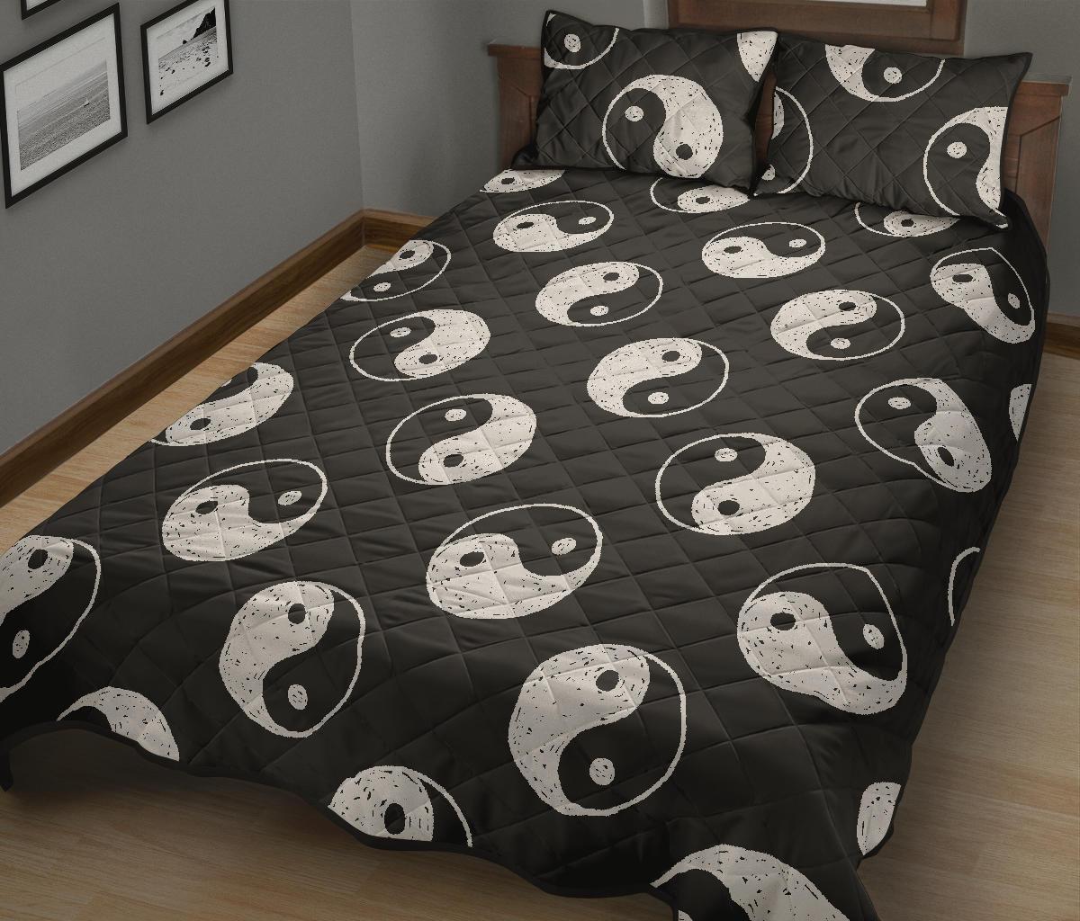 Yin Yang Black Pattern Print Bed Set Quilt-grizzshop