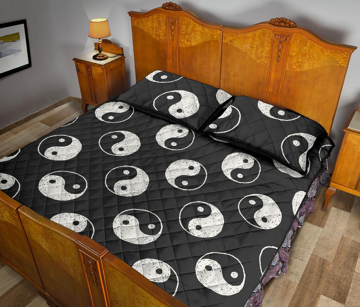 Yin Yang Black Pattern Print Bed Set Quilt-grizzshop
