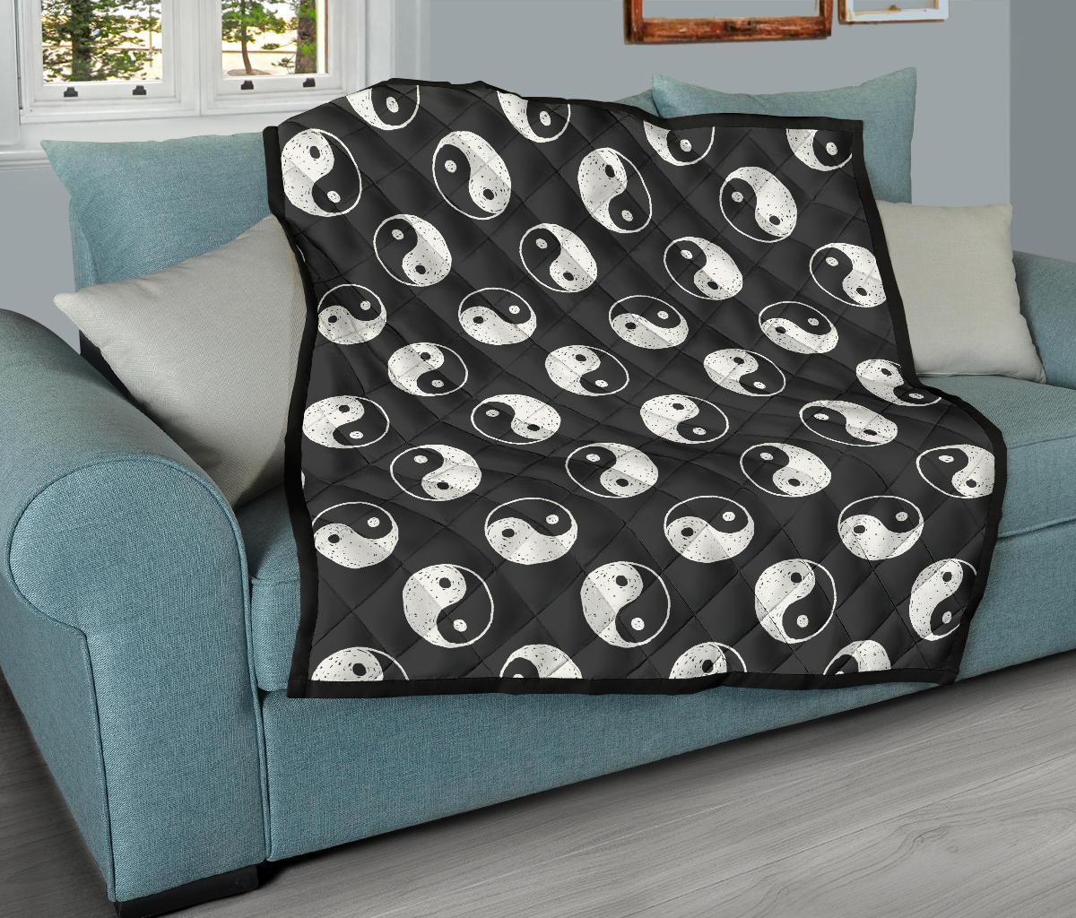Yin Yang Black Pattern Print Quilt-grizzshop