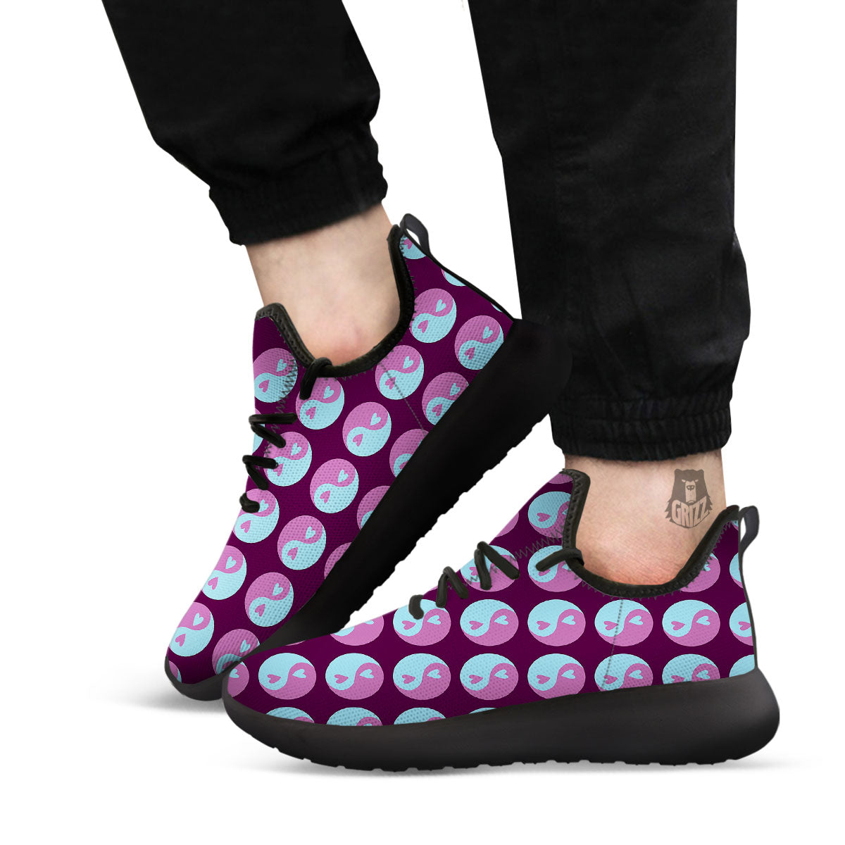 Yin Yang Blue And Purple Print Black Athletic Shoes-grizzshop