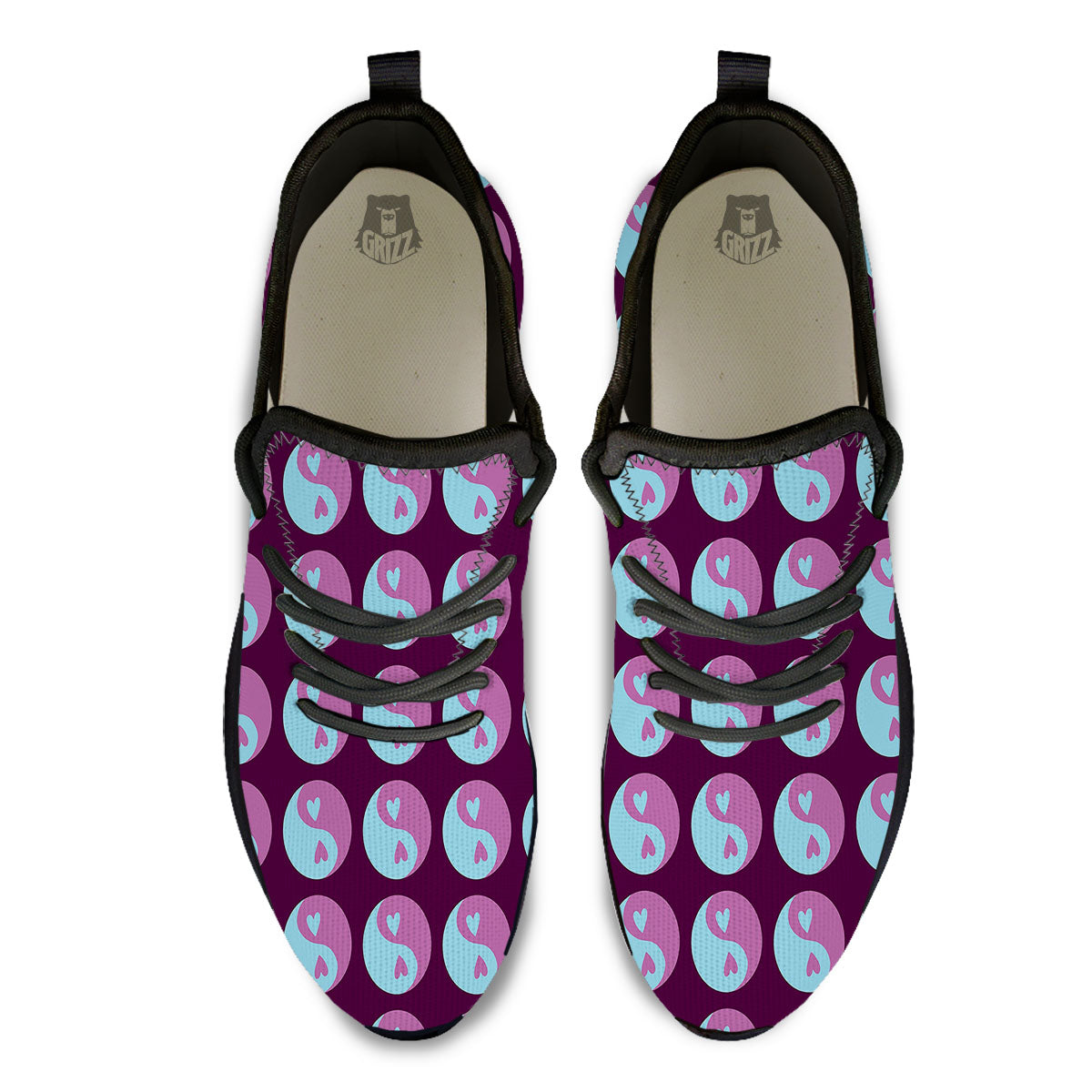Yin Yang Blue And Purple Print Black Athletic Shoes-grizzshop
