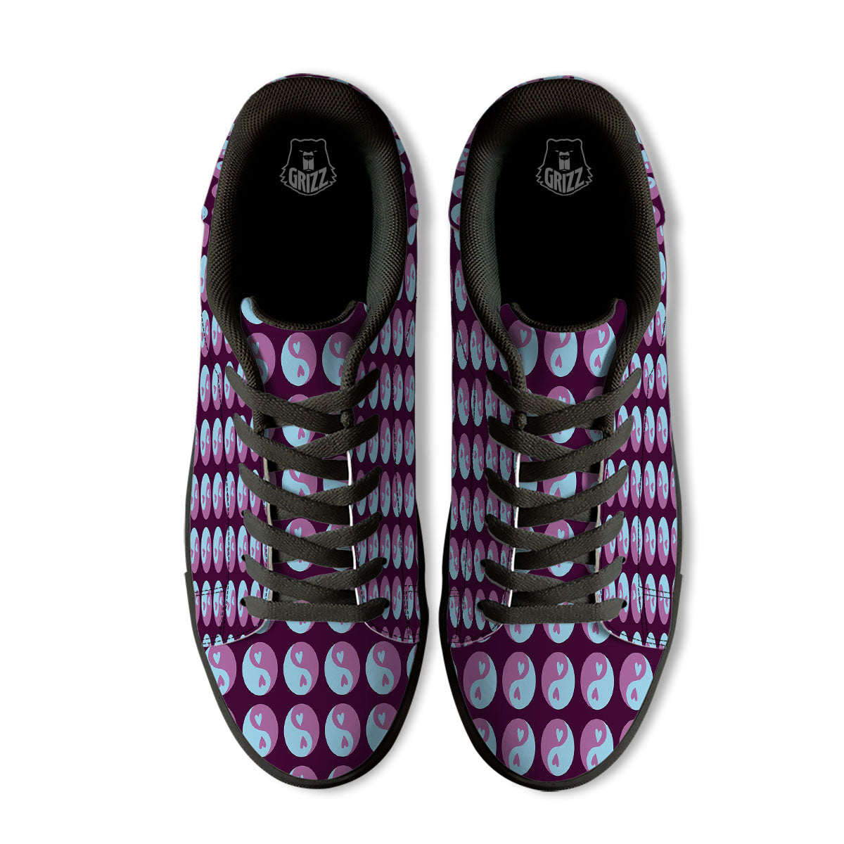 Yin Yang Blue And Purple Print Black Low Top Sneakers-grizzshop