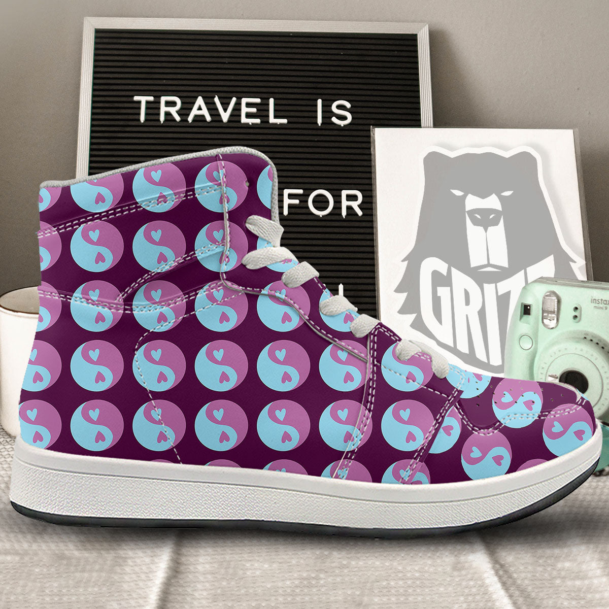 Yin Yang Blue And Purple Print High Top Sneakers-grizzshop